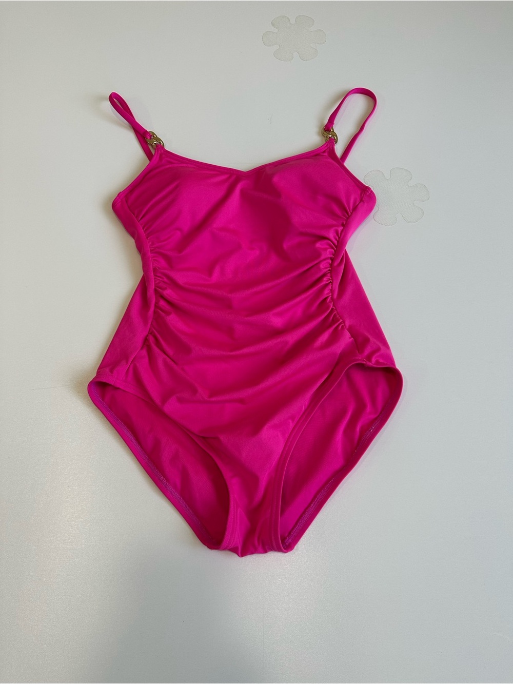 Michael Kors Women's One Piece Solid Swimsuit  (shirred) Begonia Pink Sz 10